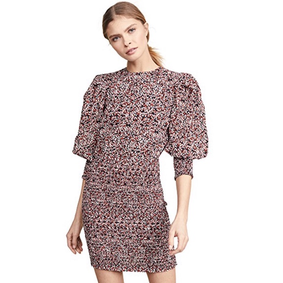 NWT Rebecca Minkoff Tabby Dress Printed Puff Sleeve Smocked Floral Summer Sz L - Picture 2 of 14